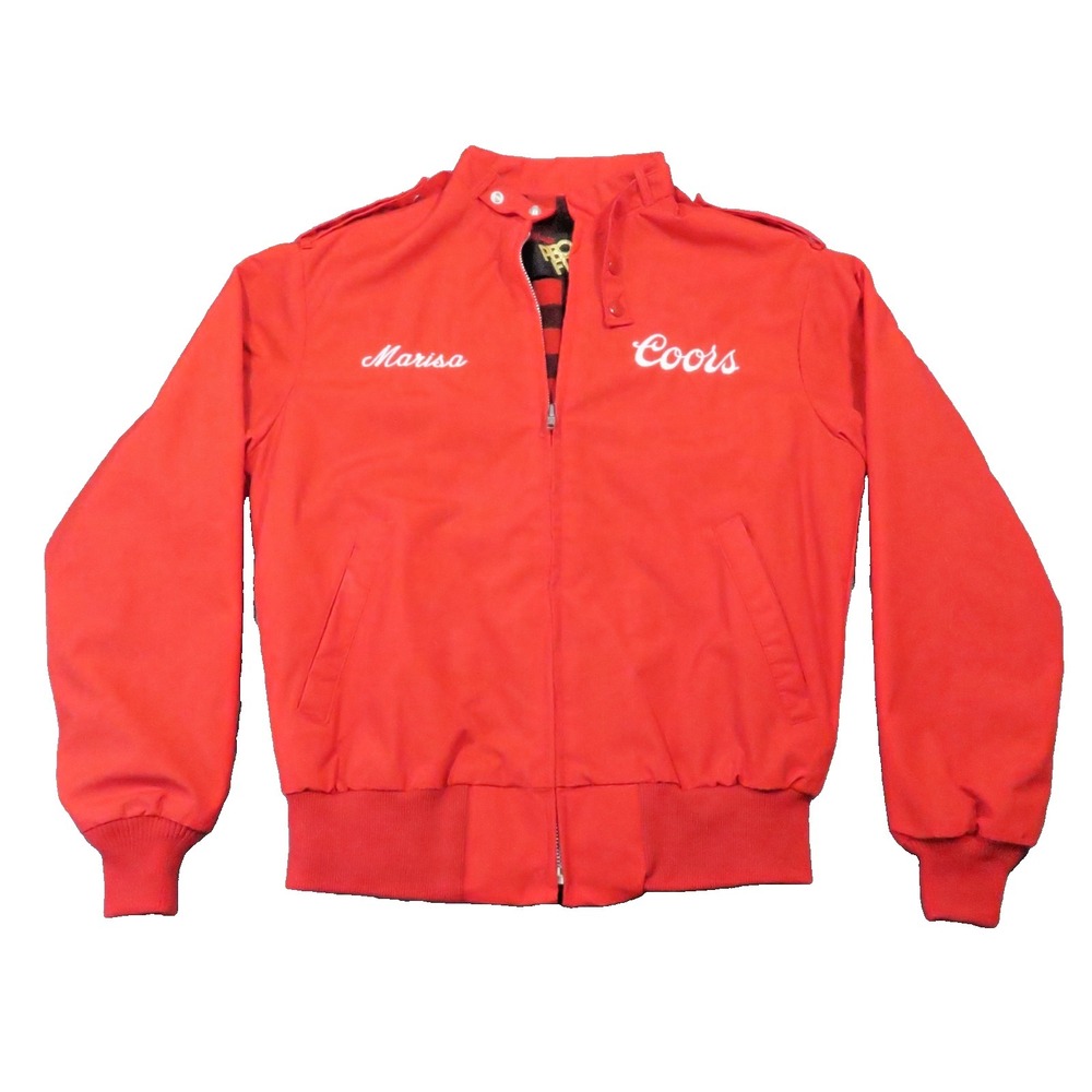 King Louie Pro Fit Bomber Jacket S Red Flannel Lined Coors Coat USA Vintage 90s
